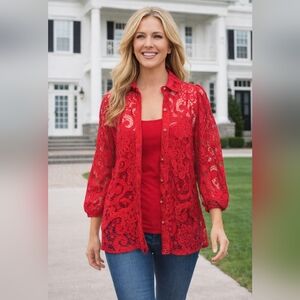 NWT Nanette Lepore Vibrant Red Lace Blouse with TANK Size S
